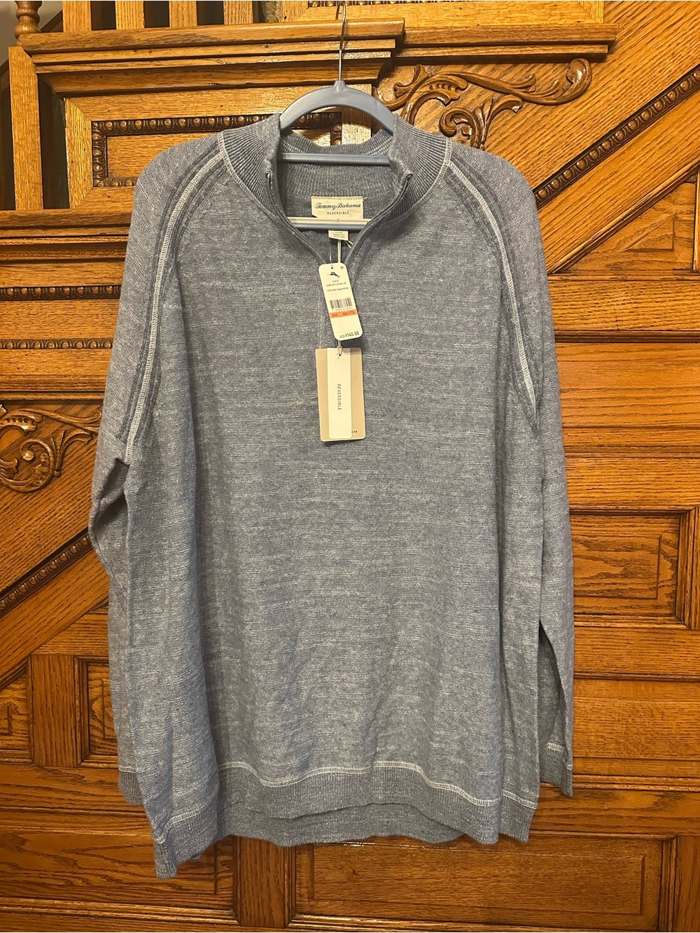 Tommy Bahama Dusty Marlin Heather Blue Half-Zip Reversible  Sweater